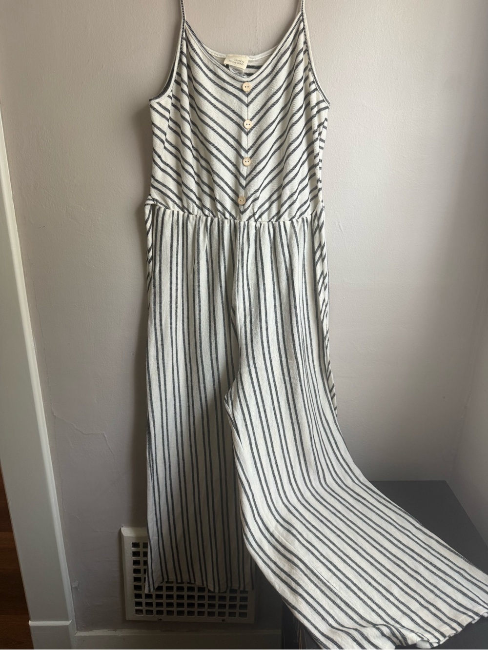 Caution to the Wind Striped Wide Leg Cotton Jumpsuit Tie Back Button Front Large - Picture 1 of 10